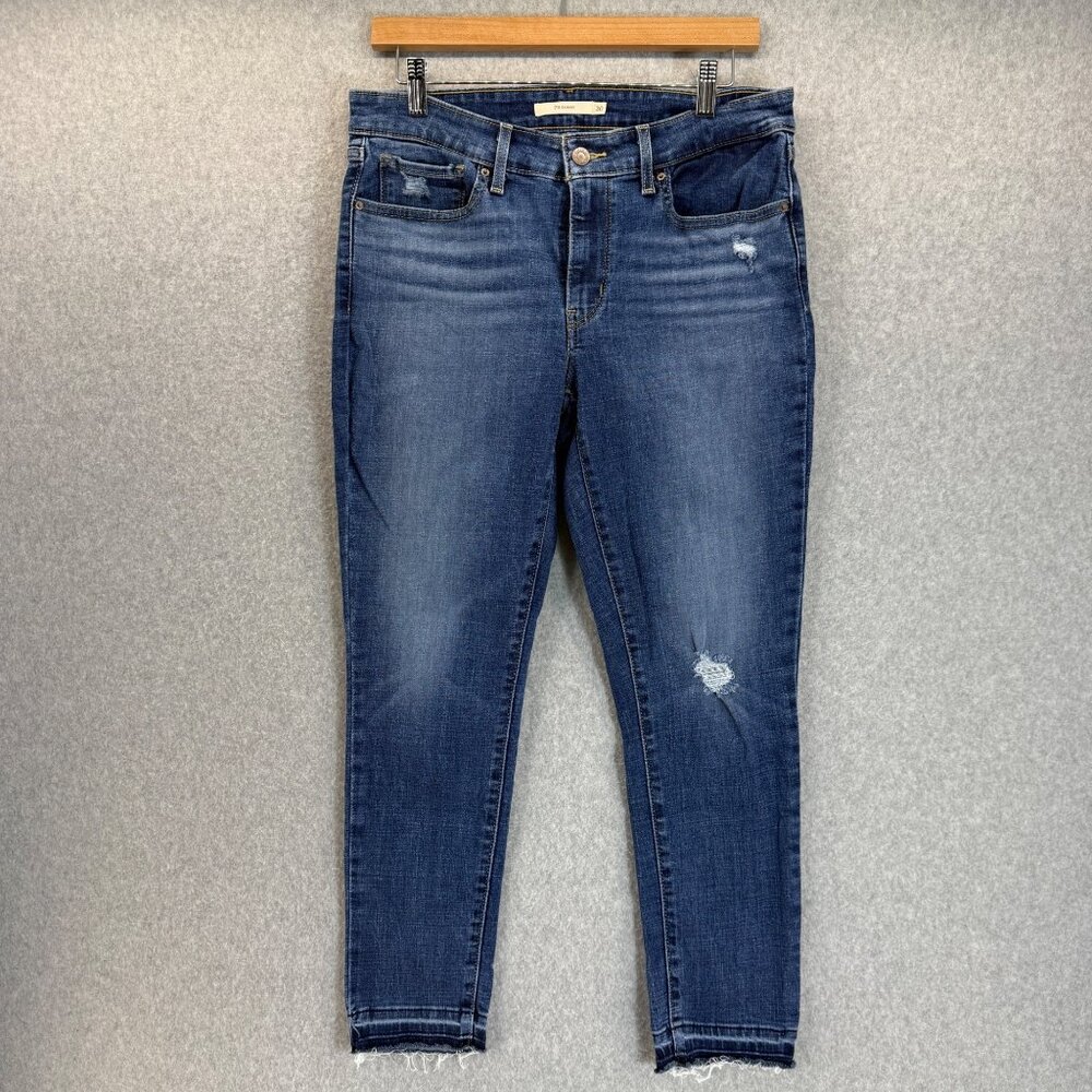Levi's Womens 711 Skinny Denim Jeans Casual‎ Distressed Raw Hem Blue Size 30